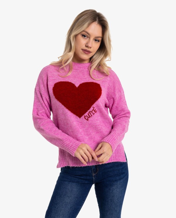 Cuplé JERSEY DE PUNTO ROSA CON CORAZÓN ROJO