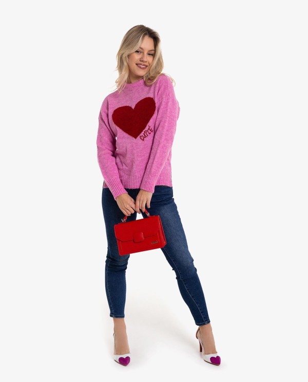 Cuplé JERSEY DE PUNTO ROSA CON CORAZÓN ROJO ÚLTIMAS EDICIONES