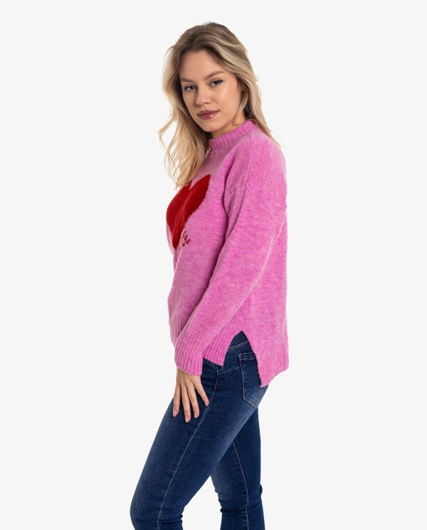 Cuplé JERSEY DE PUNTO ROSA CON CORAZÓN ROJO ÚLTIMAS EDICIONES