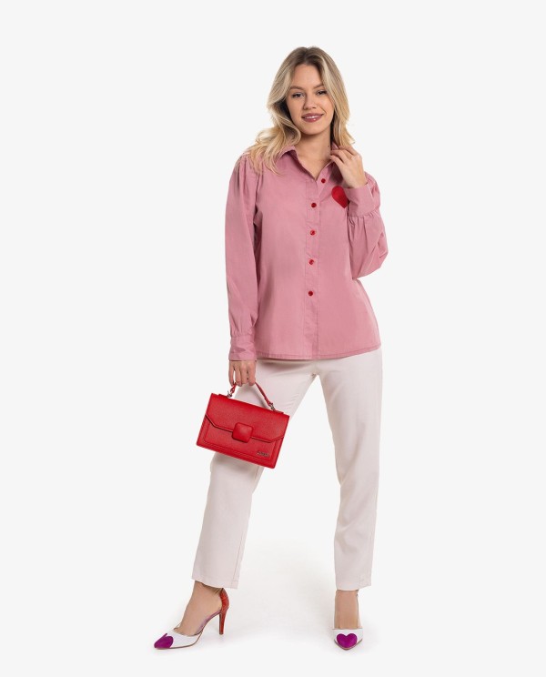 Cuplé CAMISA ROSA BORDADO CORAZÓN ROJO Último día