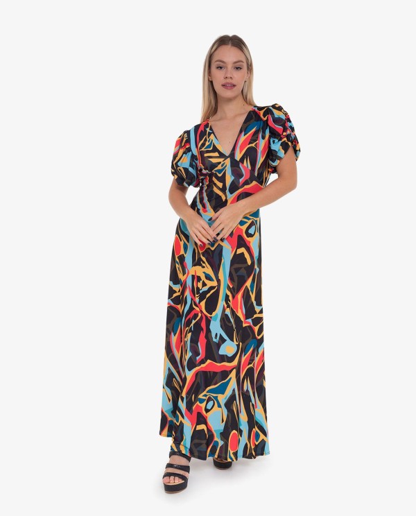 Cuplé VESTIDO LARGO ESTAMPADO ARTIST MANGAS ABULLONADAS