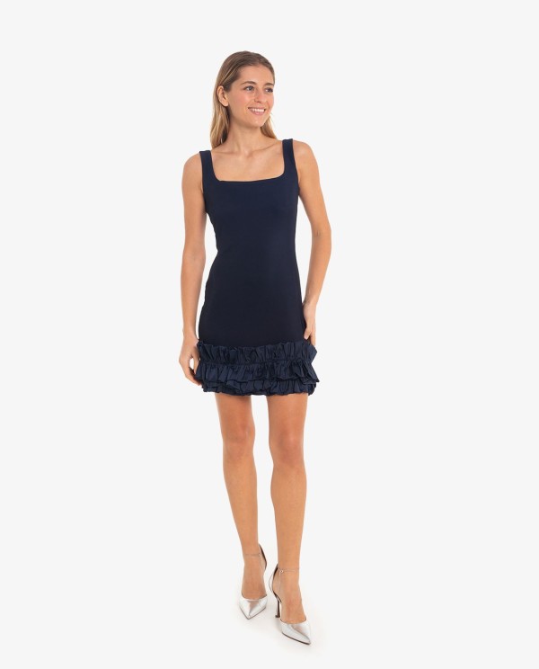 Cuplé VESTIDO CORTO AZUL MARINO CON VOLANTES