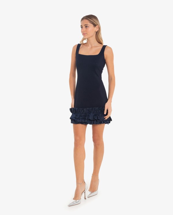 Cuplé VESTIDO CORTO AZUL MARINO CON VOLANTES Liquidación
