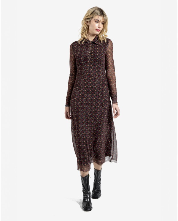 Cuplé VESTIDO MIDI DE TUL ESTAMPADO FLORAL CON CUELLO POLO
