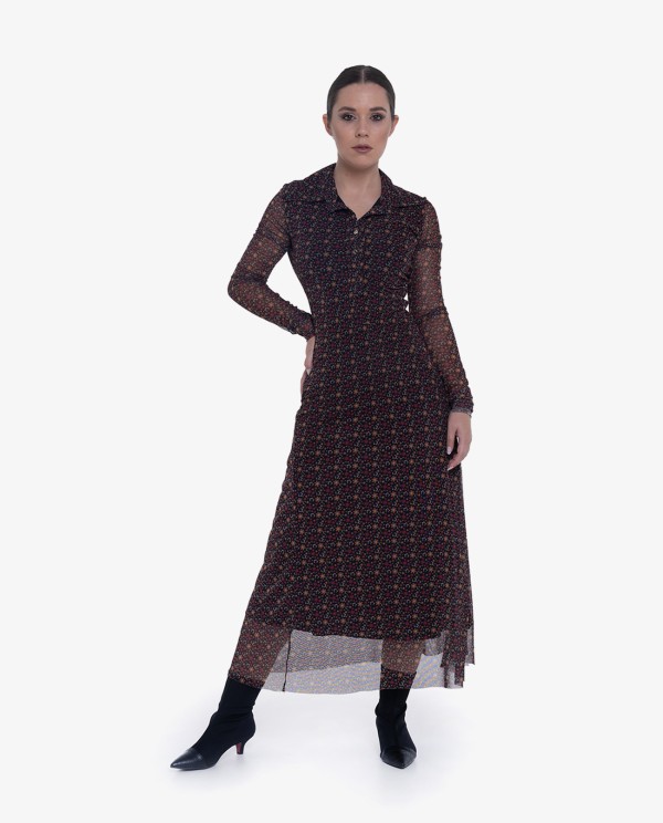 Cuplé VESTIDO MIDI DE TUL ESTAMPADO FLORAL CON CUELLO POLO Tienda de fábrica