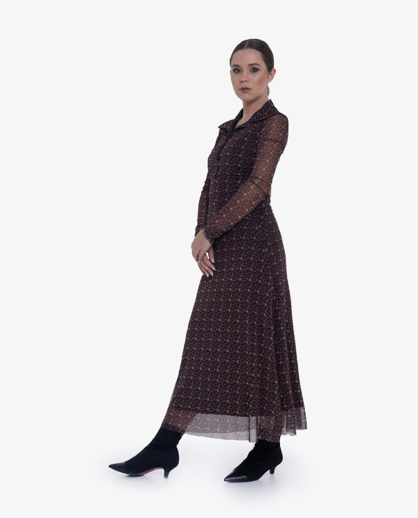 Cuplé VESTIDO MIDI DE TUL ESTAMPADO FLORAL CON CUELLO POLO Tienda de fábrica