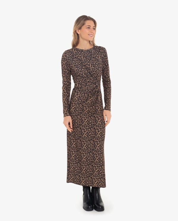 Cuplé VESTIDO DE PUNTO CON FRUNCE Y ESTAMPADO LEOPARDO
