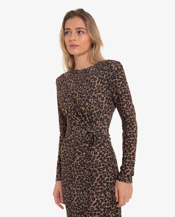 Cuplé VESTIDO DE PUNTO CON FRUNCE Y ESTAMPADO LEOPARDO Ahorra y exporta