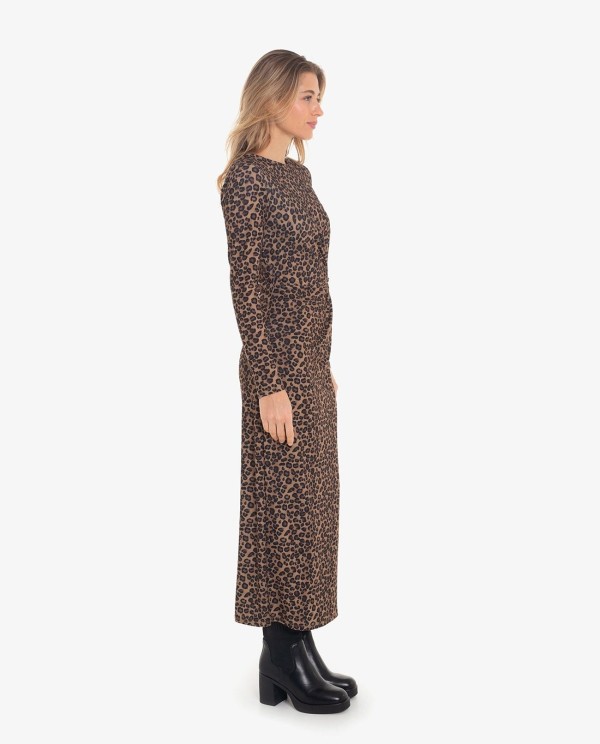 Cuplé VESTIDO DE PUNTO CON FRUNCE Y ESTAMPADO LEOPARDO Ahorra y exporta
