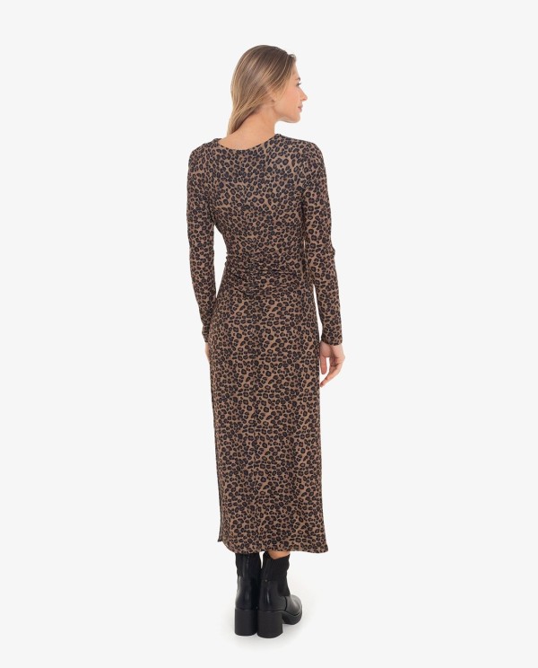 Cuplé VESTIDO DE PUNTO CON FRUNCE Y ESTAMPADO LEOPARDO Ahorra y exporta