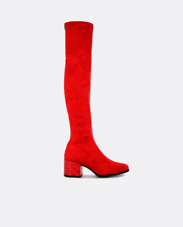 Cuplé BOTA MOSQUETERA ROJO DE ULTRASUEDE ELÁSTICO CON TACÓN MEDIO