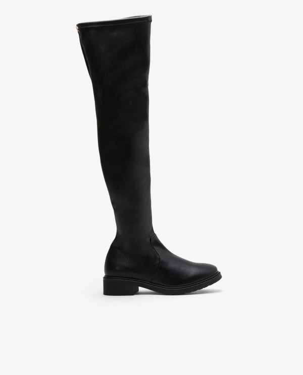 Cuplé BOTA ALTA DE TECNOPIEL COLOR NEGRO CON TACÓN BAJO