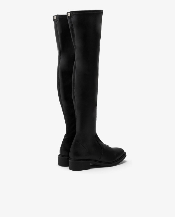 Cuplé BOTA ALTA DE TECNOPIEL COLOR NEGRO CON TACÓN BAJO Ventas relámpago