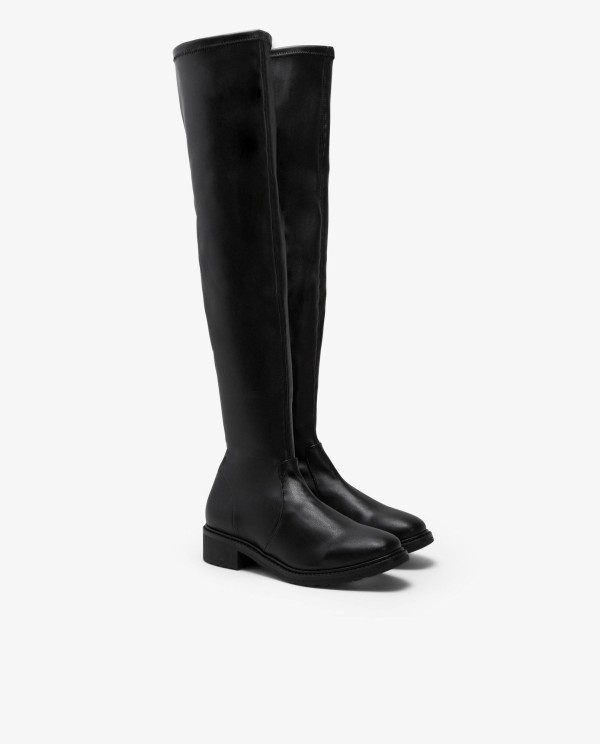 Cuplé BOTA ALTA DE TECNOPIEL COLOR NEGRO CON TACÓN BAJO Ventas relámpago
