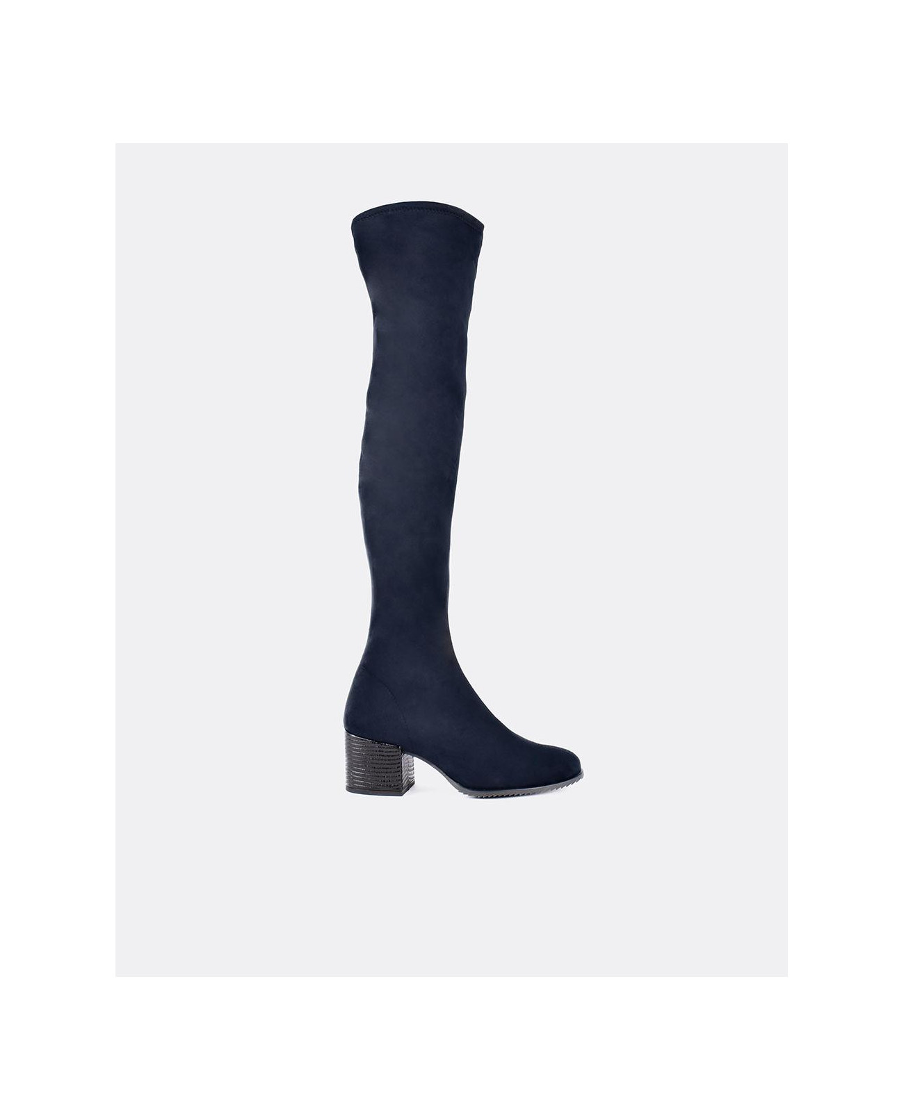 Cuplé BOTA MOSQUETERA MARINO DE ULTRASUEDE ELÁSTICO CON TACÓN MEDIO Descuento