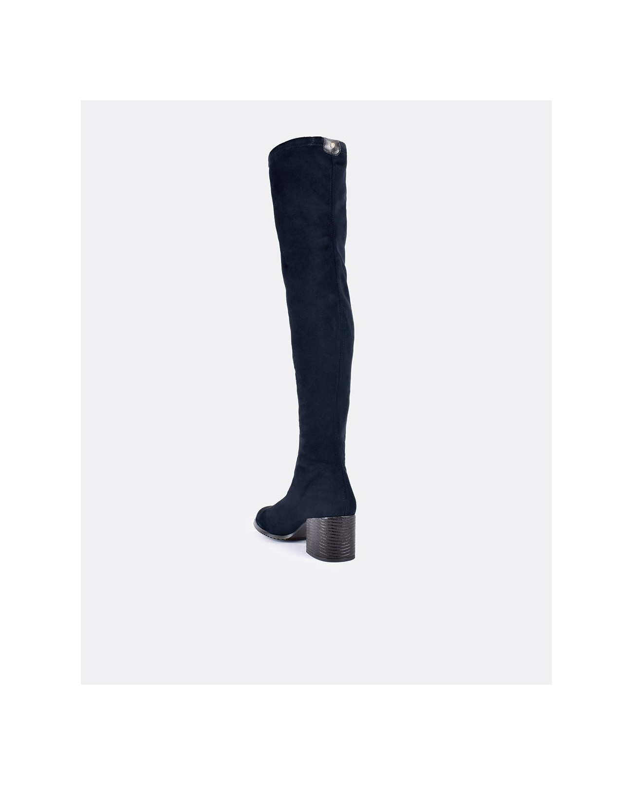 Cuplé BOTA MOSQUETERA MARINO DE ULTRASUEDE ELÁSTICO CON TACÓN MEDIO Descuento