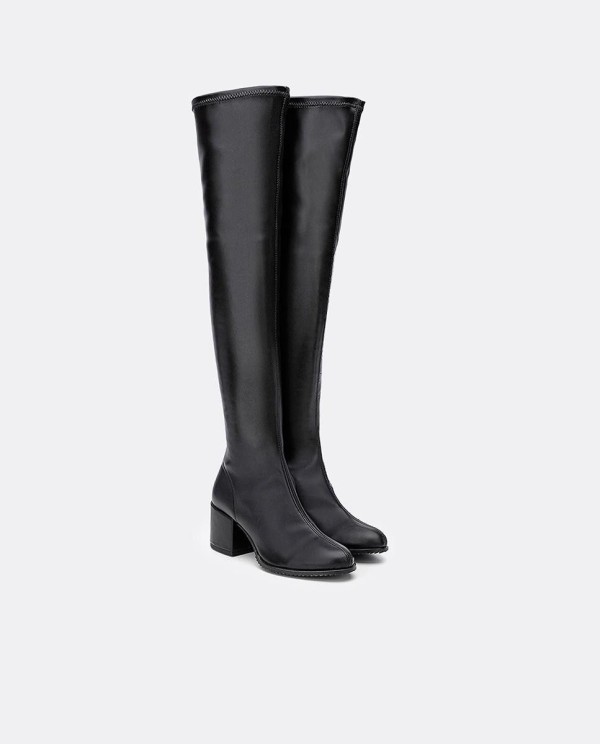 Cuplé BOTA MOSQUETERA NEGRA DE NAPA ELÁSTICO CON TACÓN MEDIO Rebajas online