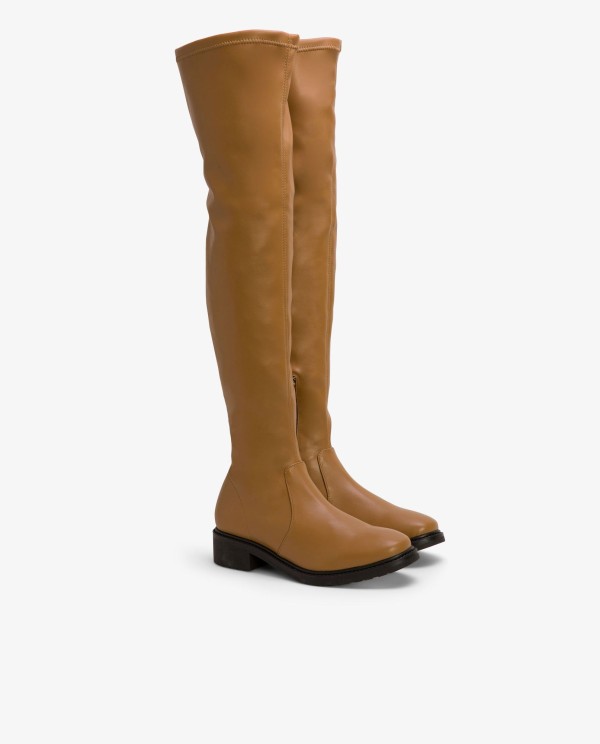 Cuplé BOTA ALTA DE TECNOPIEL COLOR CUERO CON TACÓN BAJO Rebajas top