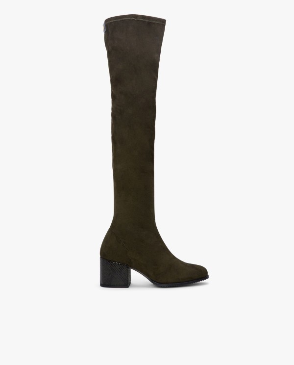 Cuplé BOTA MOSQUETERA VERDE DE ULTRASUEDE ELÁSTICO CON TACÓN MEDIO