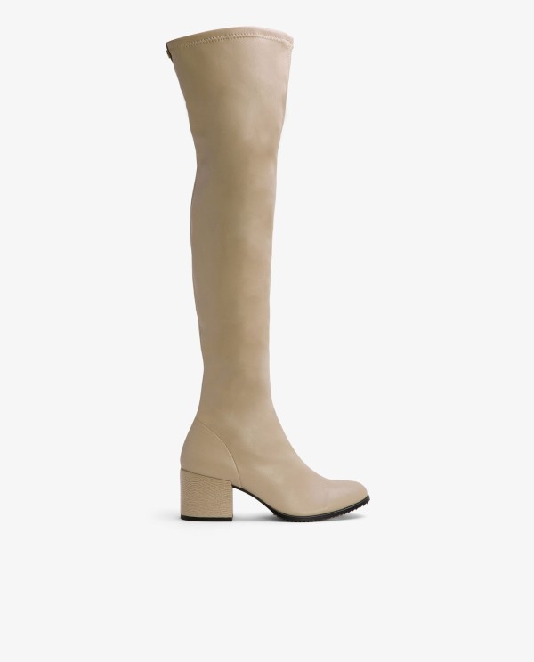 Cuplé BOTA MOSQUETERA BEIGE DE NAPA ELÁSTICO CON TACÓN MEDIO