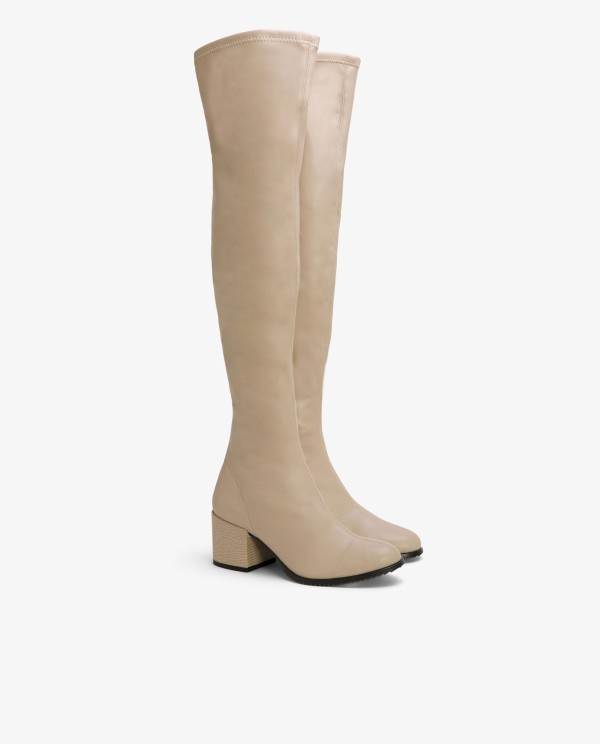 Cuplé BOTA MOSQUETERA BEIGE DE NAPA ELÁSTICO CON TACÓN MEDIO Envío gratis