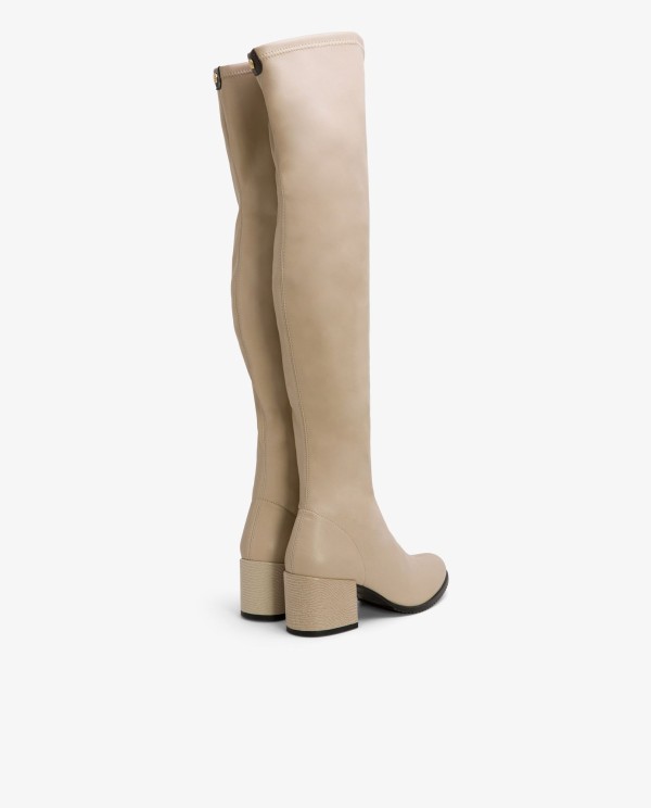 Cuplé BOTA MOSQUETERA BEIGE DE NAPA ELÁSTICO CON TACÓN MEDIO Envío gratis