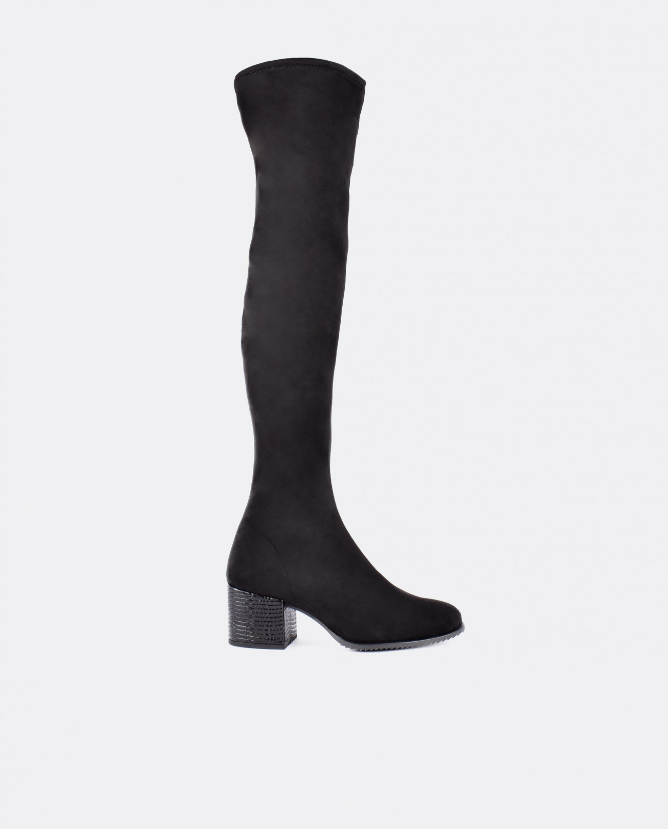 Cuplé BOTA MOSQUETERA NEGRO DE ULTRASUEDE ELÁSTICO CON TACÓN MEDIO