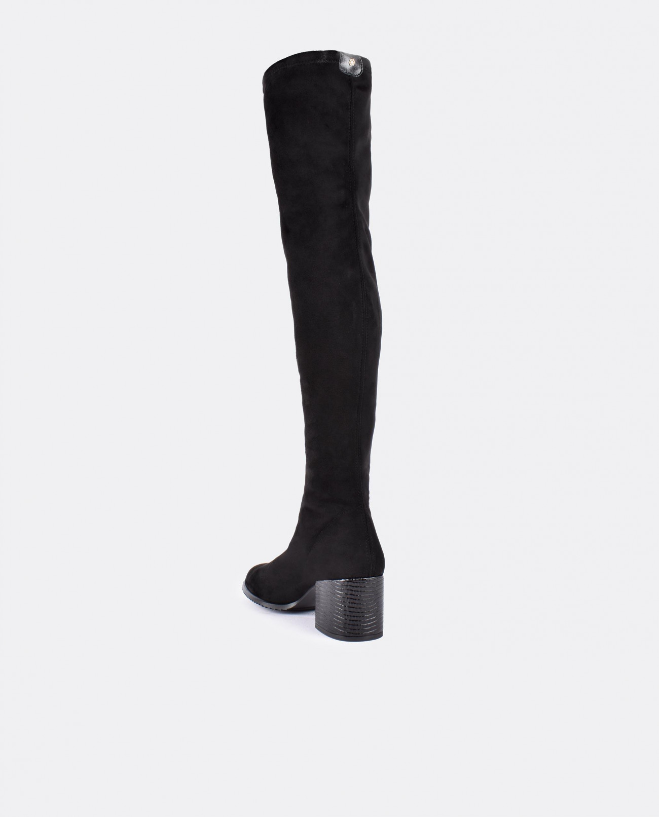Cuplé BOTA MOSQUETERA NEGRO DE ULTRASUEDE ELÁSTICO CON TACÓN MEDIO COMPRAR AHORA