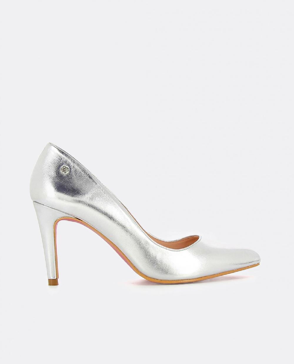Cuplé STILETTO PLATA METALIZADO DE NAPA CON TACÓN ALTO