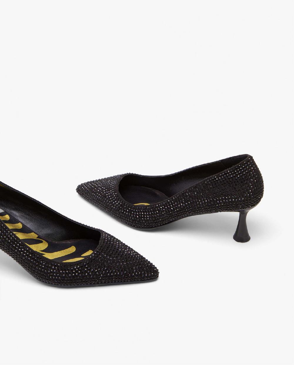 Cuplé SALÓN NEGRO DE ANTE CON DETALLES DE STRASS Y TACÓN MEDIO Promoción por tiempo limitado