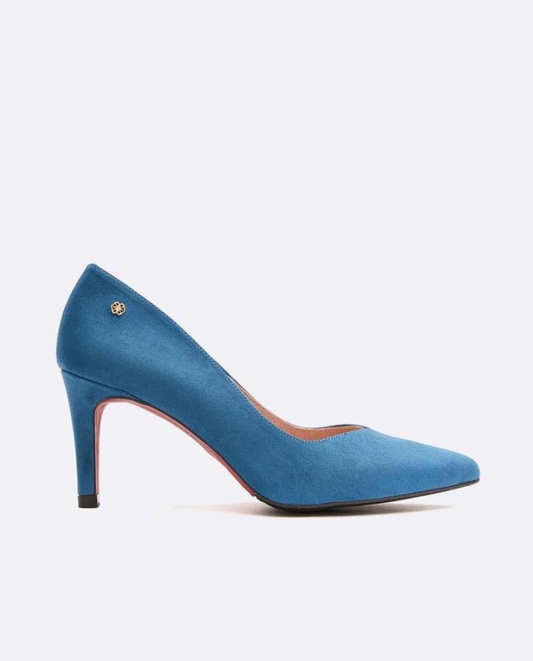 Cuplé SALÓN AZUL DE ULTRASUEDE CON PUNTA FINA Y TACÓN MEDIO