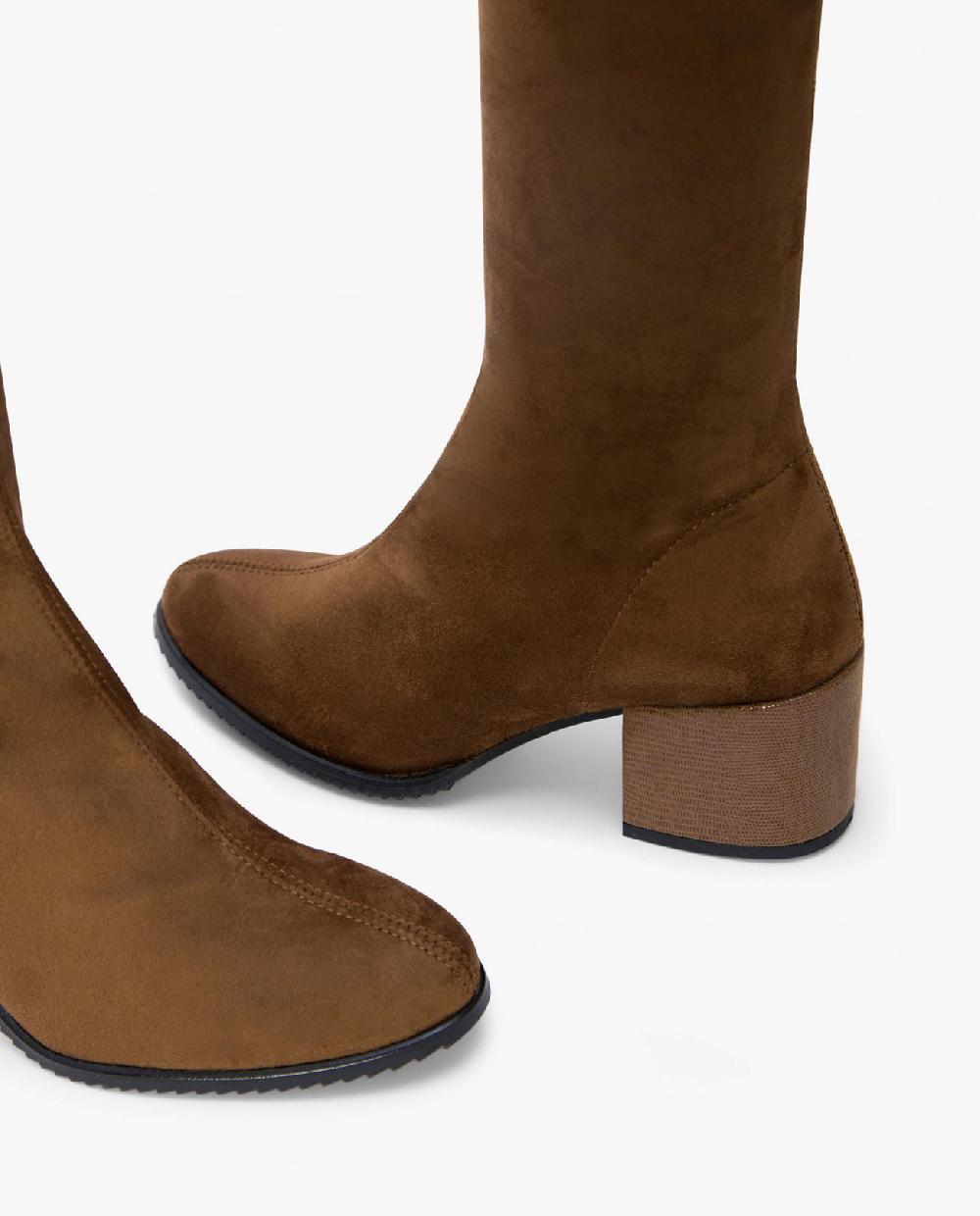 Cuplé BOTA MOSQUETERA CUERO DE ULTRASUEDE ELÁSTICO CON TACÓN MEDIO Ahorra y exporta