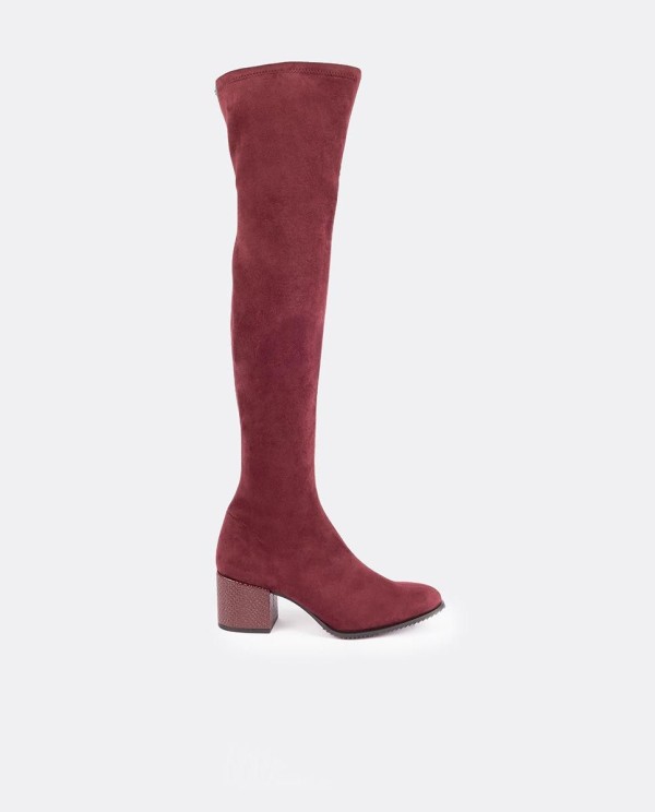 Cuplé BOTA MOSQUETERA BURDEOS DE ULTRASUEDE ELÁSTICO CON TACÓN MEDIO