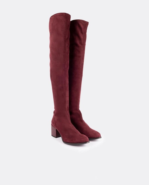 Cuplé BOTA MOSQUETERA BURDEOS DE ULTRASUEDE ELÁSTICO CON TACÓN MEDIO Libre de impuestos