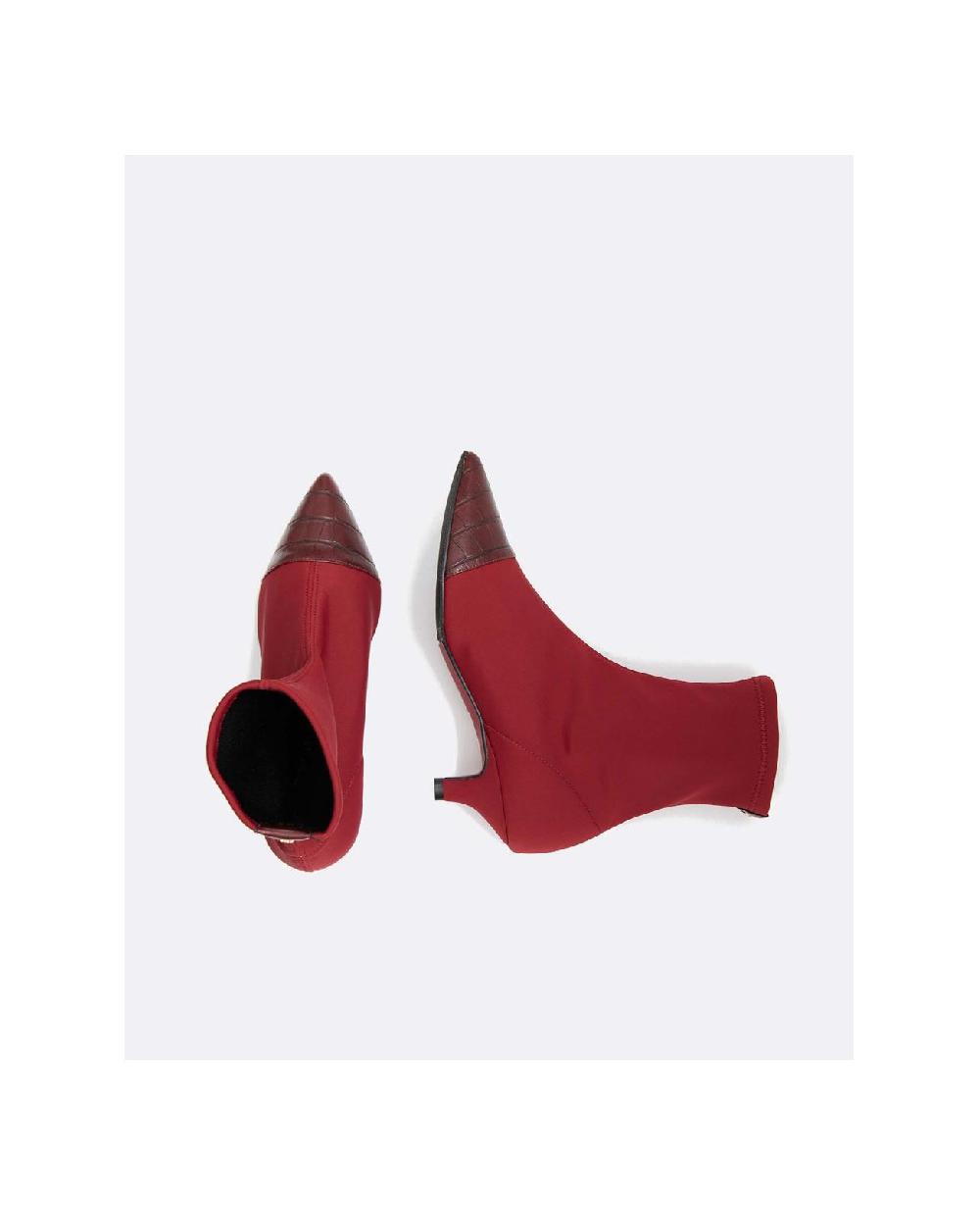 Cuplé BOTÍN BURDEOS DE LICRA STRETCH CON PUNTERA DE PIEL Y TACÓN BAJO Última moda