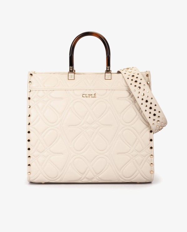 Cuplé MAXI SHOPPER GRABADO LOGOS DE TECNOPIEL BEIGE CON ASAS EFECTO CAREY