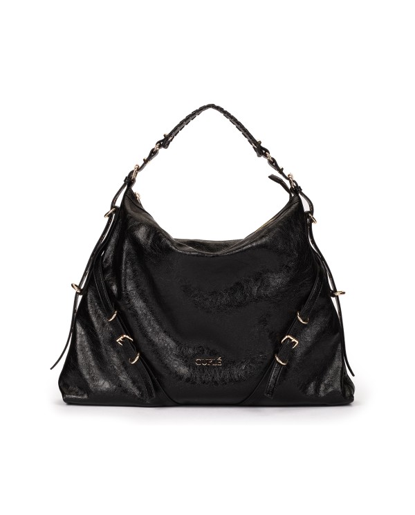 Cuplé MAXI SHOPPER DE TECNOPIEL NEGRO CON DETALLES DORADOS