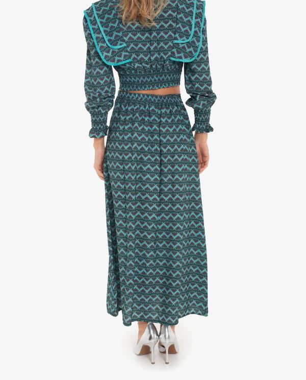 Cuplé FALDA MIDI CON ESTAMPADO GEOMETRICO AZUL ÚLTIMAS EDICIONES
