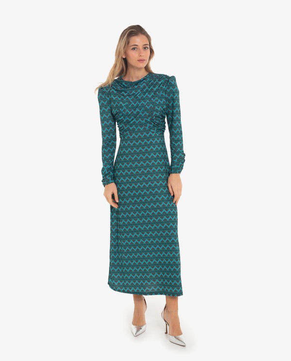 Cuplé VESTIDO DRAPEADO ESTAMPADO GEOMETRICO AZUL