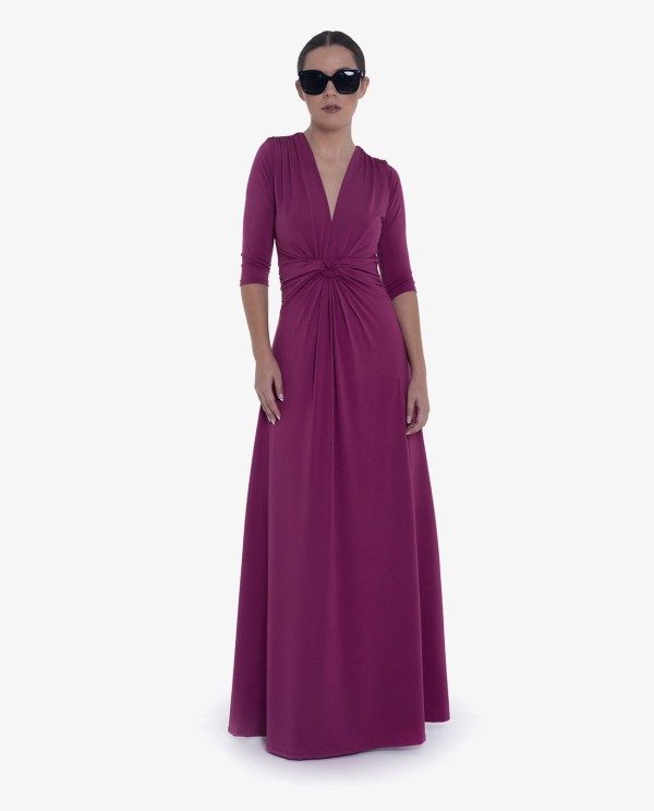 Cuplé MAXI VESTIDO MAGENTA DE PUNTO CON NUDO FRONTAL Y MANGAS TRES CUARTOS
