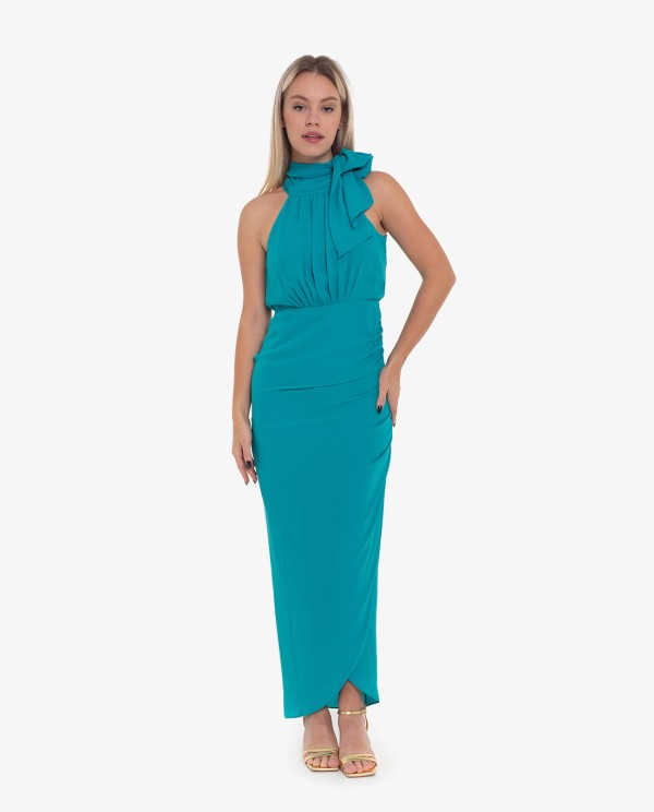 Cuplé VESTIDO LARGO HALTER FRUNCIDO VERDE