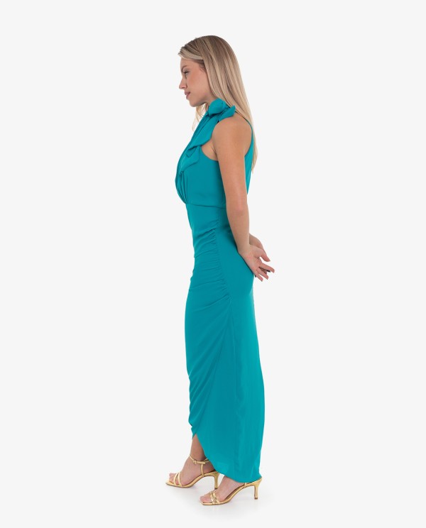 Cuplé VESTIDO LARGO HALTER FRUNCIDO VERDE Promoción por tiempo limitado