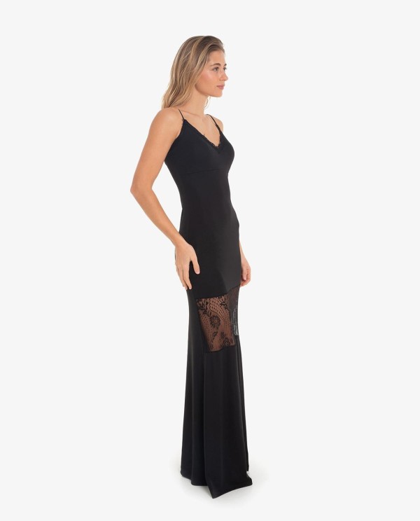 Cuplé VESTIDO LARGO CON ENCAJE Y TRANSPARENCIAS NEGRO Oferta especial de fábrica