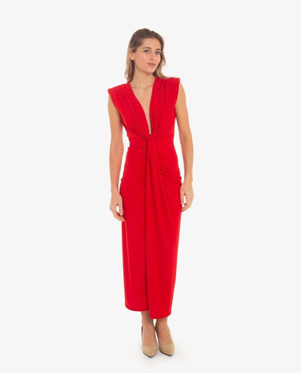 Cuplé VESTIDO AJUSTADO CON ESCOTE Y NUDO COLOR ROJO Solo queda un día