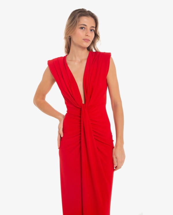 Cuplé VESTIDO AJUSTADO CON ESCOTE Y NUDO COLOR ROJO Solo queda un día