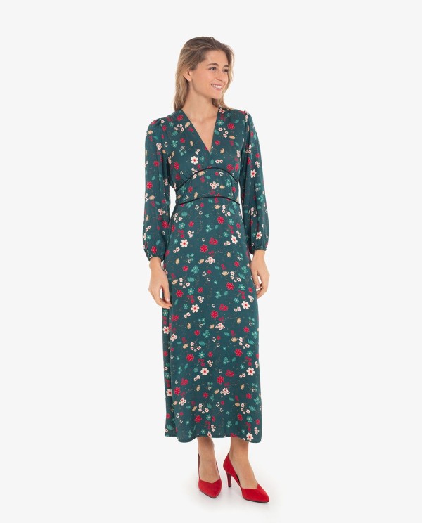 Cuplé VESTIDO ESCOTE PICO CON ESTAMPADO ASIÁTICO