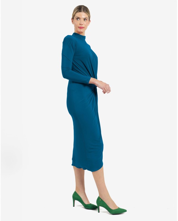 Cuplé VESTIDO MIDI AZUL DE PUNTO CON NUDO FRONTAL Y HOMBROS ESTRUCTURADOS Limitado a 3 días