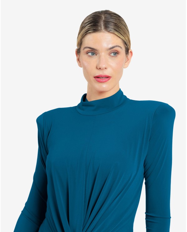 Cuplé VESTIDO MIDI AZUL DE PUNTO CON NUDO FRONTAL Y HOMBROS ESTRUCTURADOS Limitado a 3 días