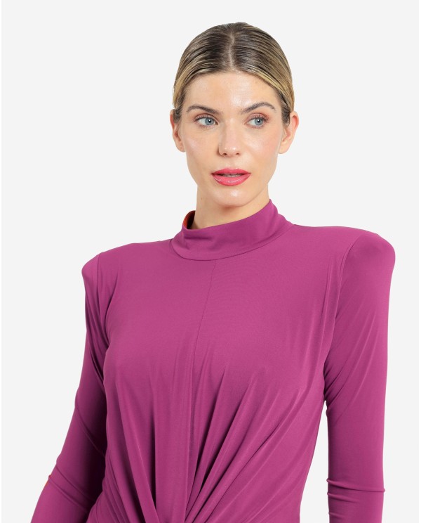 Cuplé VESTIDO MIDI FUCSIA DE PUNTO CON NUDO FRONTAL Y HOMBROS ESTRUCTURADOS Ahorra y exporta