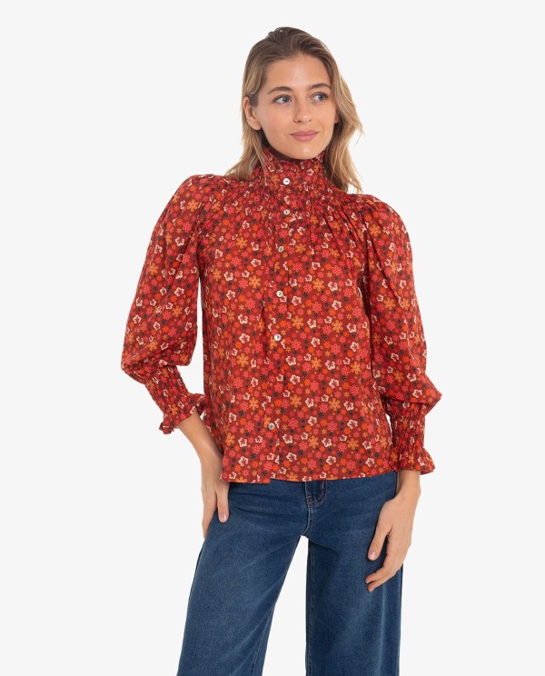 Cuplé CAMISA CUELLO Y PUÑOS FRUNCIDOS ESTAMPADO FLORES Rebajas baratas